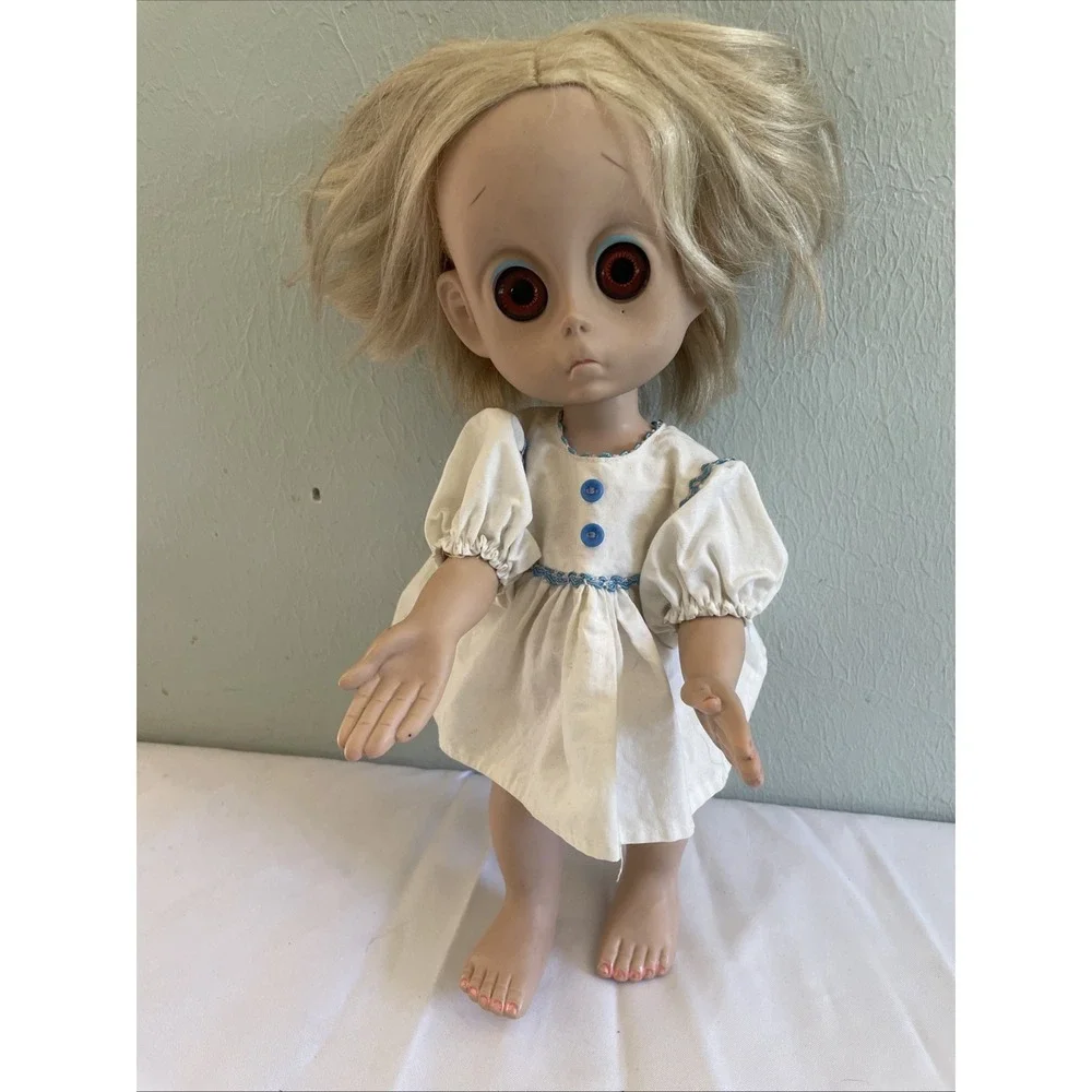 Vintage 1965 Hasbro Little Miss No Name Doll W/ Dress Sad Big Eyes Scary Haunted